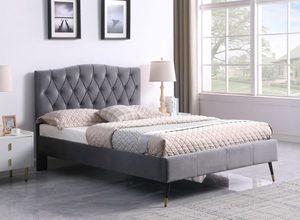 Freya 4'6" Bed Grey Velvet Fabric WB